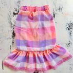 pink plaid gathered skirt with elastic waistband