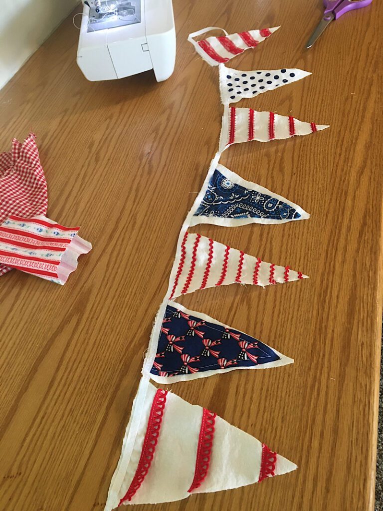 patriotic garland in progress