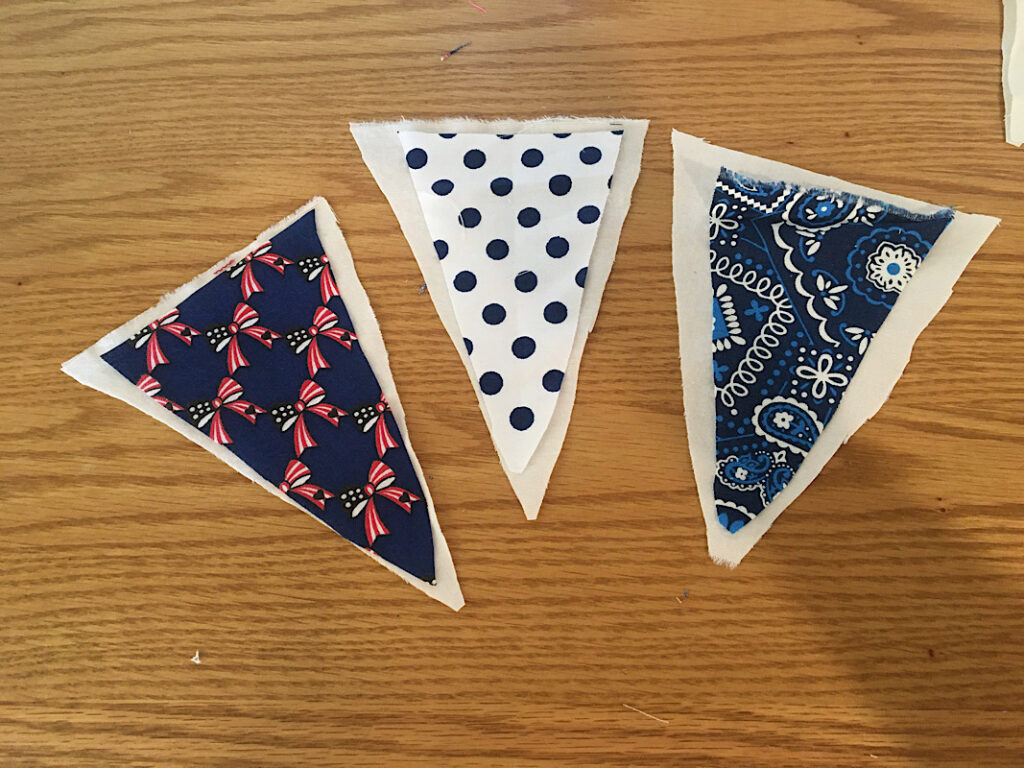 blue triangle fabric scraps