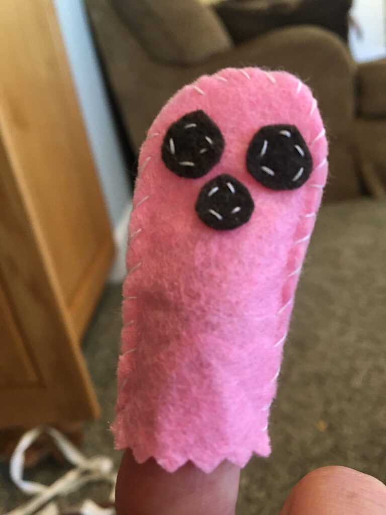 pink felt ghost finger puppet