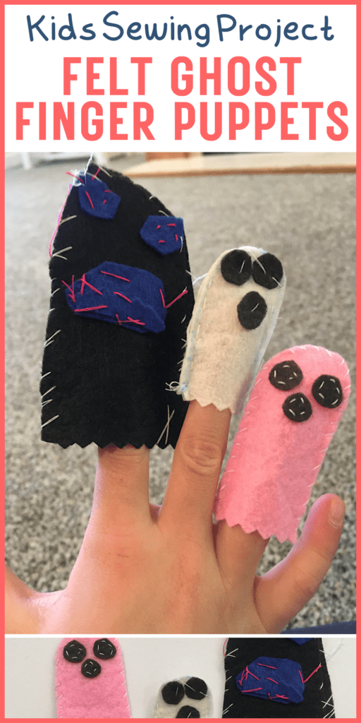 Kids sewing project, felt ghost finger puppets