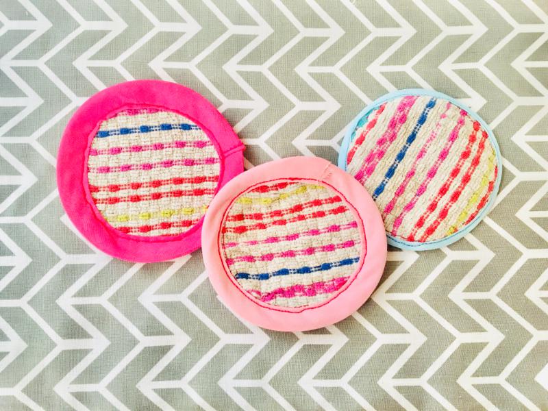 Three coasters made from upcycled towels