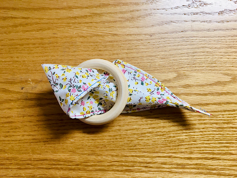 how to make a bunny ear teething ring with fabric