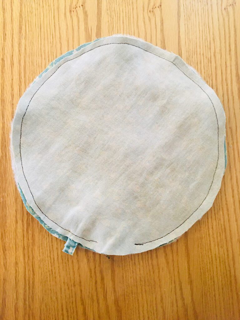 sewn tea towel pot holder inside out