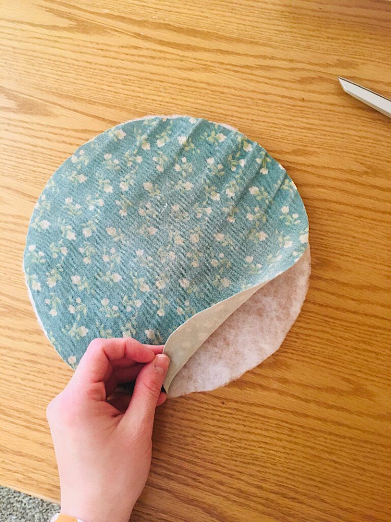 layering the pot holder pieces to sew them together