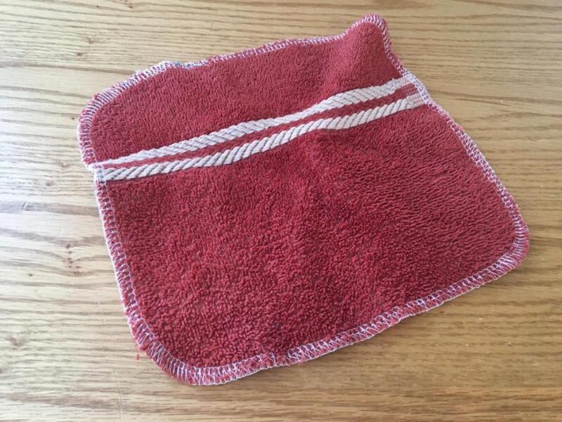 rag made from a towel with serged edges