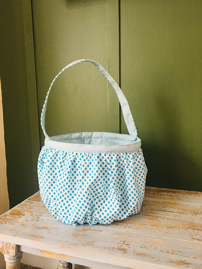 blue fabric gathered basket